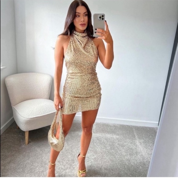 Zara Gold Sequin Halter Mini Dress - Picture 11 of 16